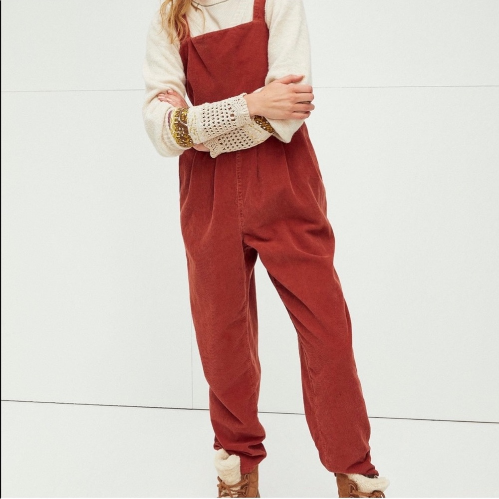 Free People Burnt Orange Josephine Corduroy Jumpsuit